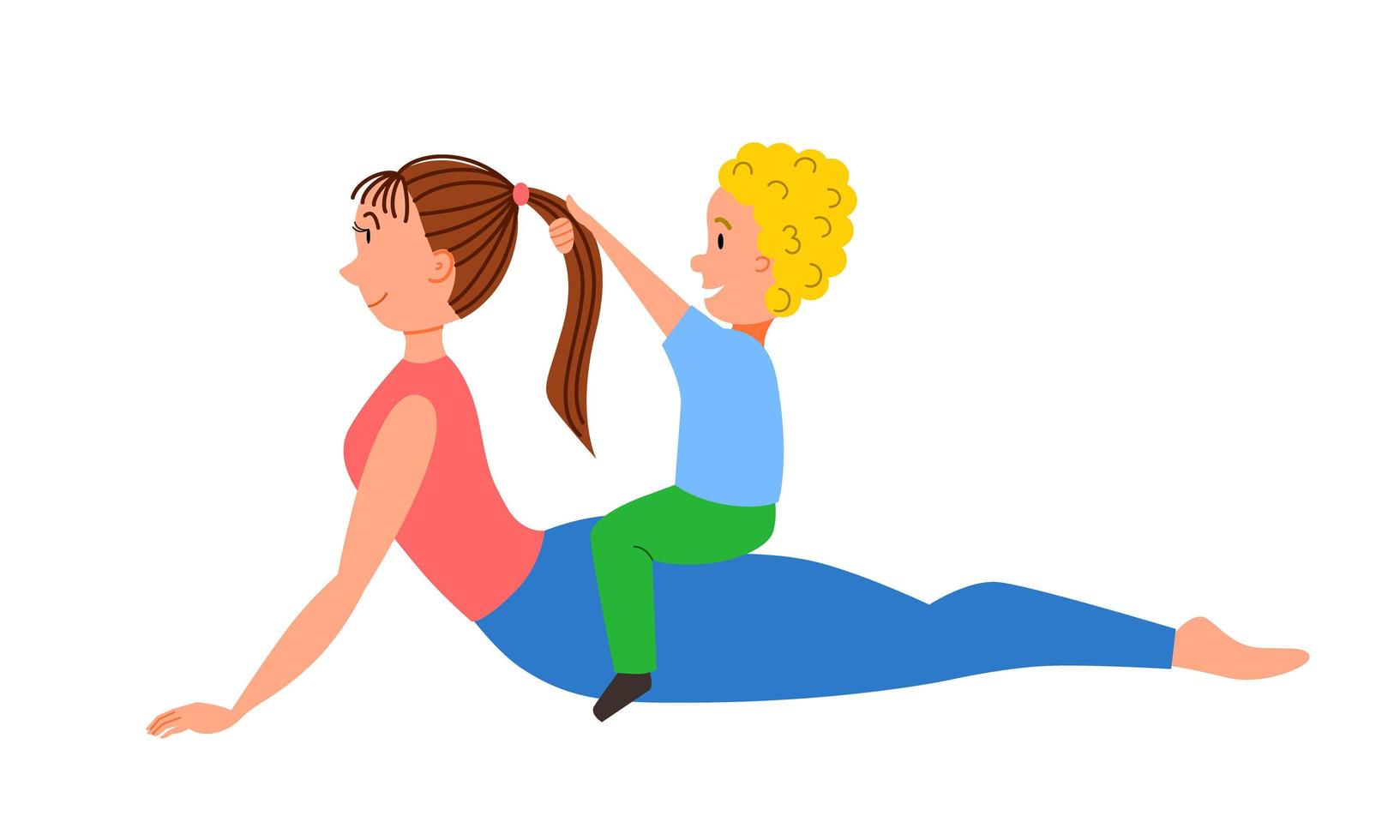 Mom and son do yoga, doing the snake pose. vector