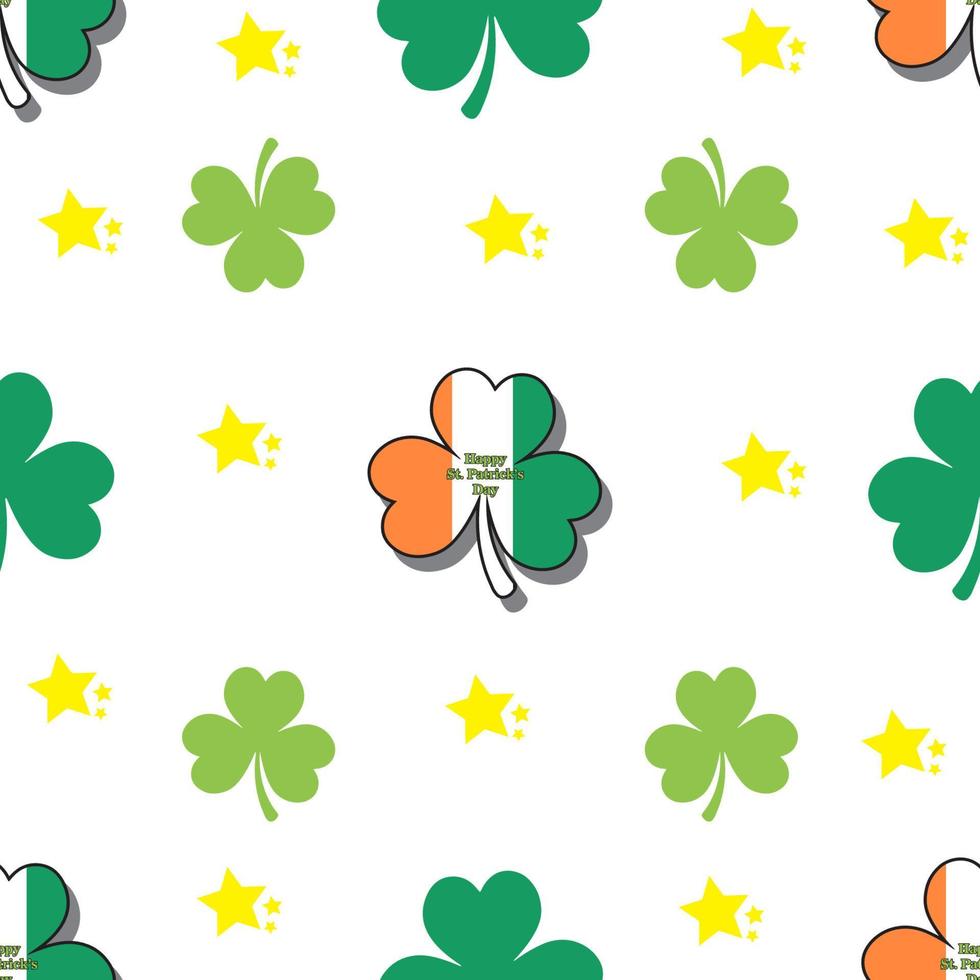 st patricks day seamless pattern with clover flag ireland and stars vector