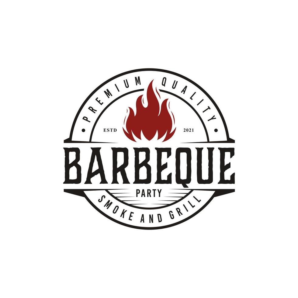 Vintage BBQ Grill Barbecue Label Stamp Logo design vector