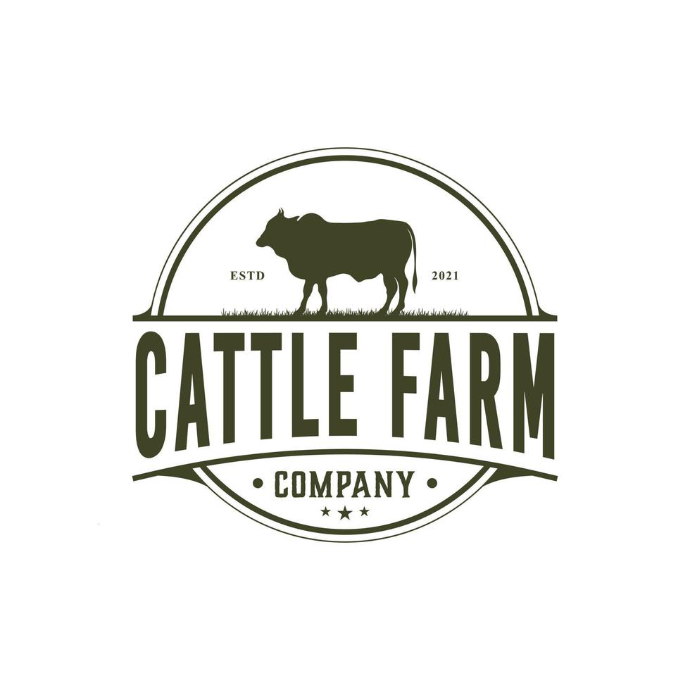 Vintage Cattle Farm Angus Beef Emblem Label Livestock logo design vector