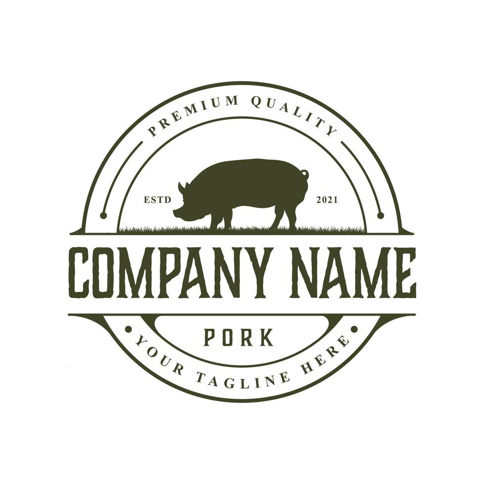 Vintage Rustic Pork logo design template vector