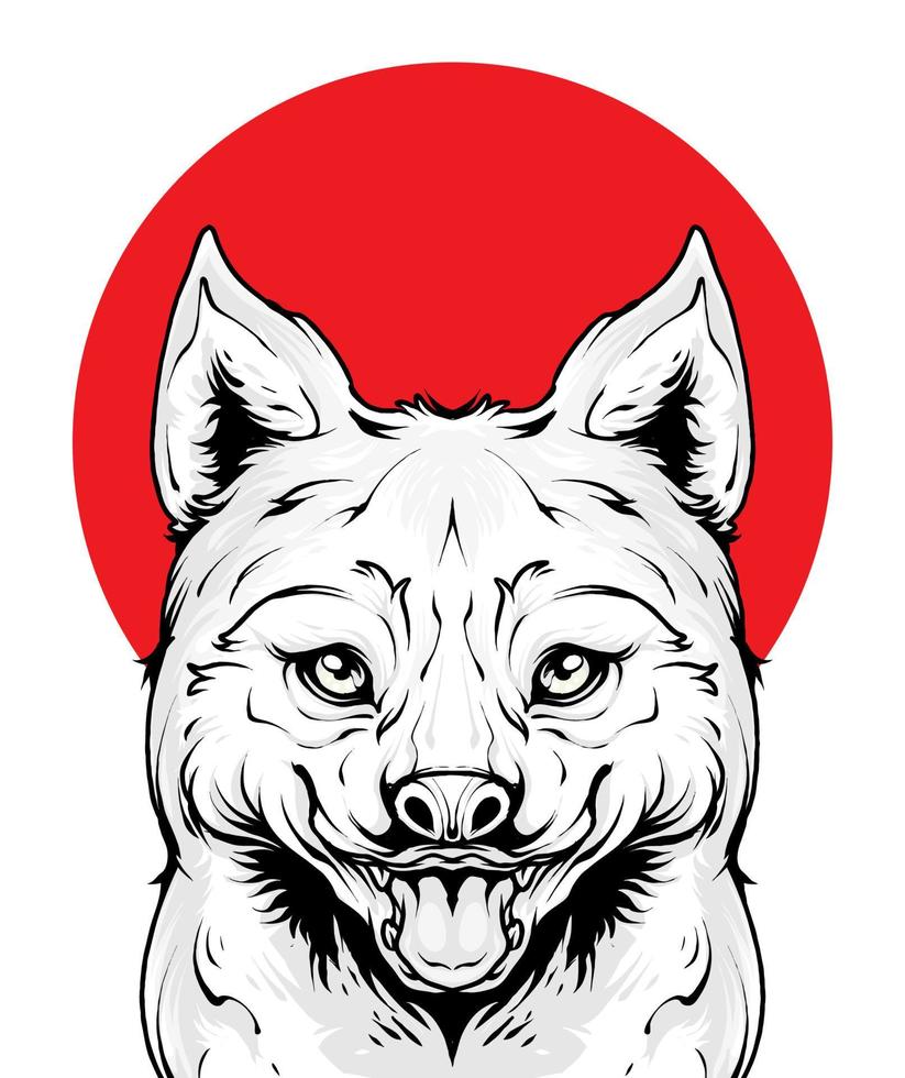 Husky Dog on japan red moon vector