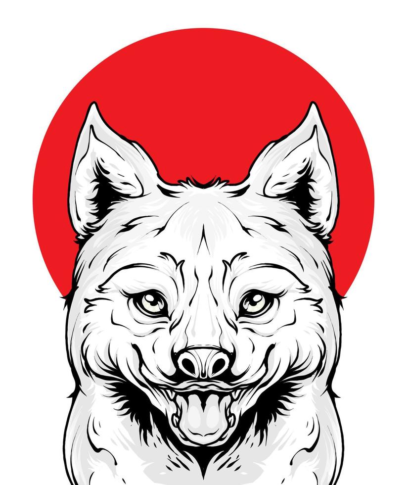 Husky Dog on japan red moon vector