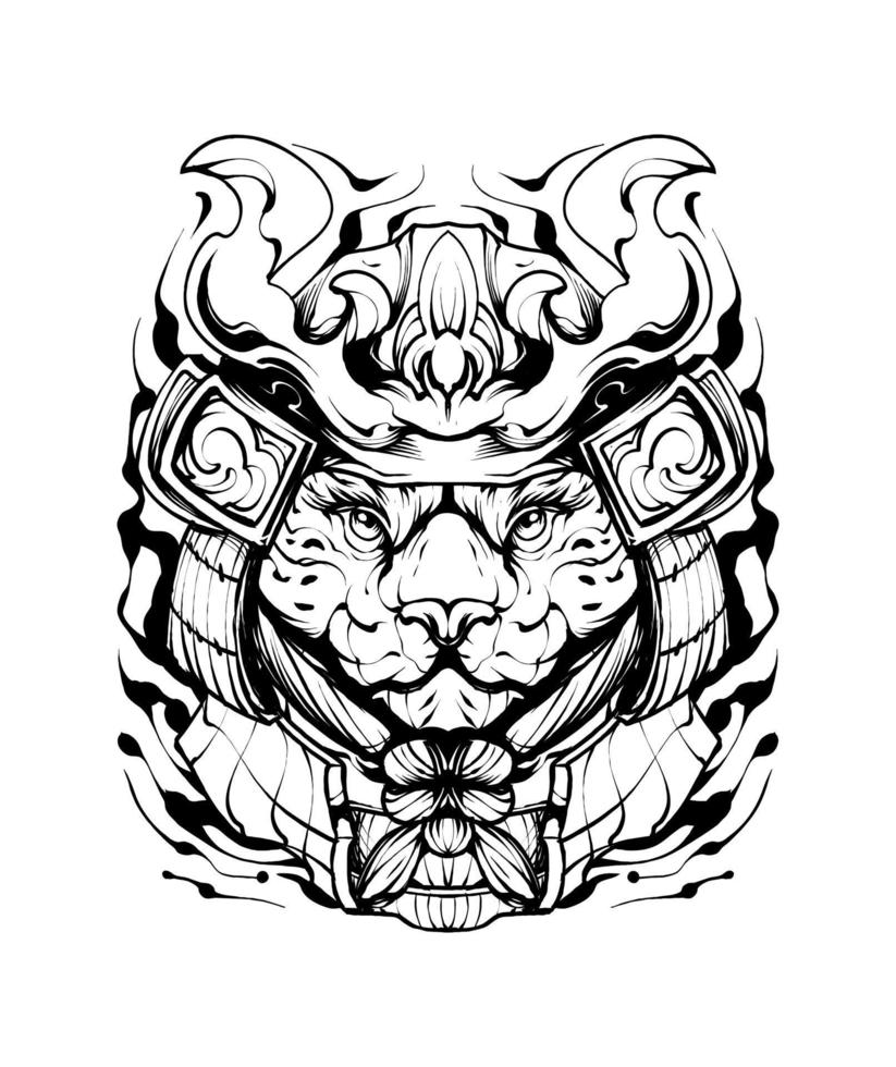 jaguar samurai guerrero silueta ilustración vector