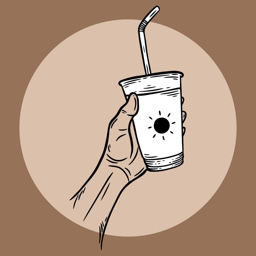 Hand Drawn Hold Coffee Cream beverage Dessert Shop Glass Cup Menu Cafe Restaurants illustration vector