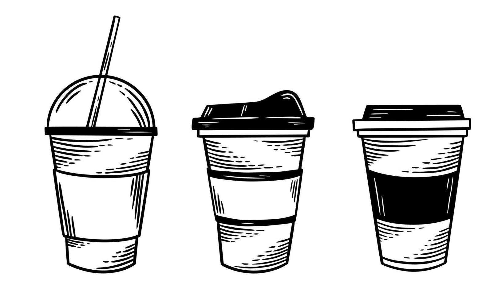 conjunto dibujado a mano café crema bebida postre tienda vaso taza menú café restaurantes ilustración vector