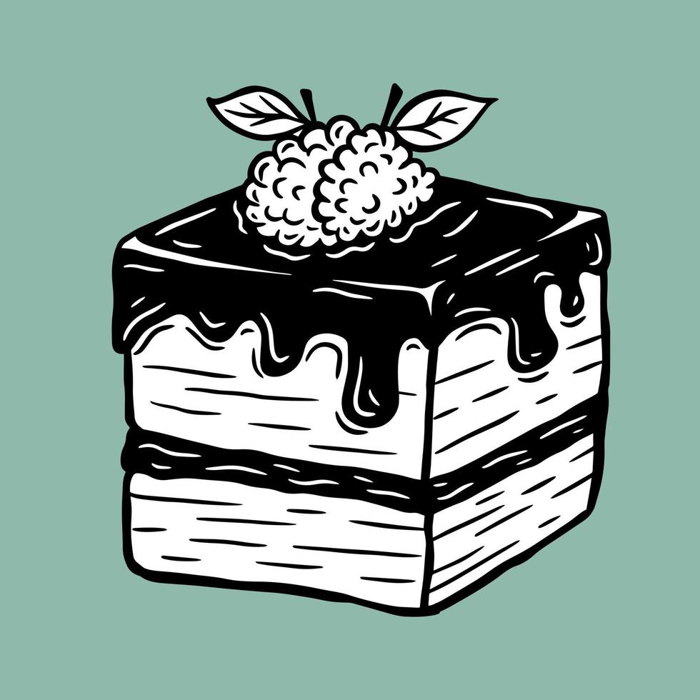 pastel dibujado a mano comida postre baya azul pasteles menú cafetería restaurantes ilustración vector