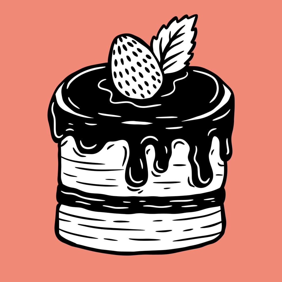 Cake Hand Drawn Food Dessert Strawberry Pastries Menu Cafe Restaurants illustration vector