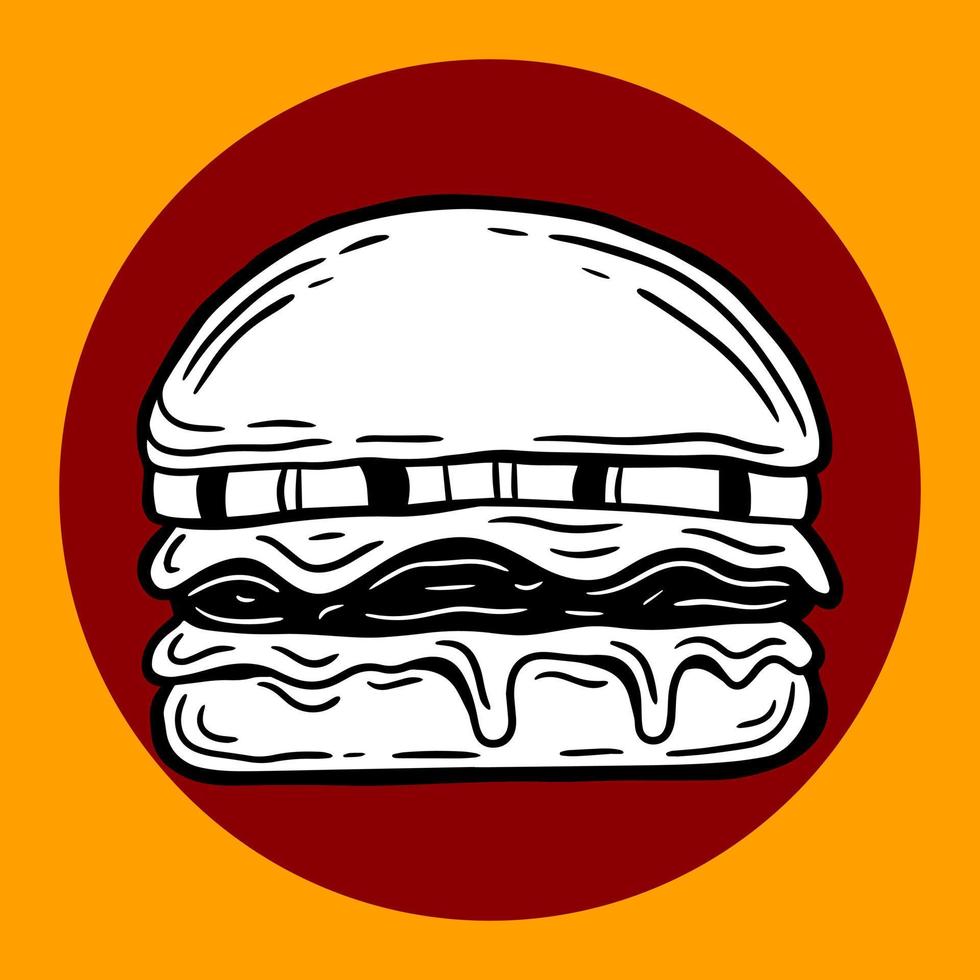 hamburguesas dibujadas a mano queso frito pollo comida rápida embalaje menú café restaurantes ilustración vector