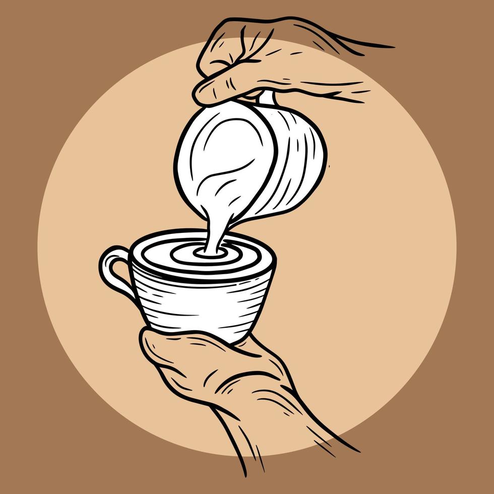 dibujado a mano sostener café crema bebida tienda de postres taza de vidrio menú café restaurantes ilustración vector