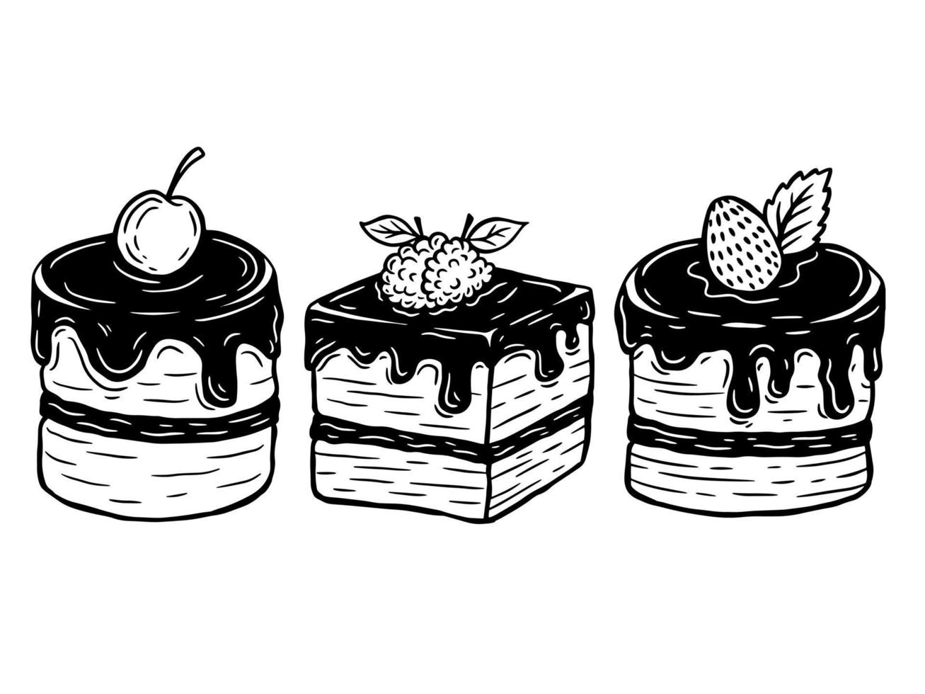 Set of Cake Hand Drawn Food Dessert Pastries Menu Cafe Restaurants illustration vector