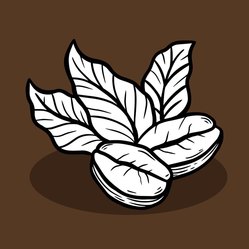 rama de café con frijoles y hojas dibujadas a mano para ilustración de restaurantes de cafetería vector