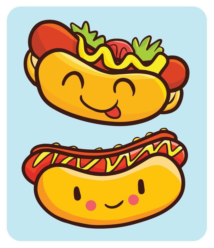 Funny hot dog characters cartoon vector