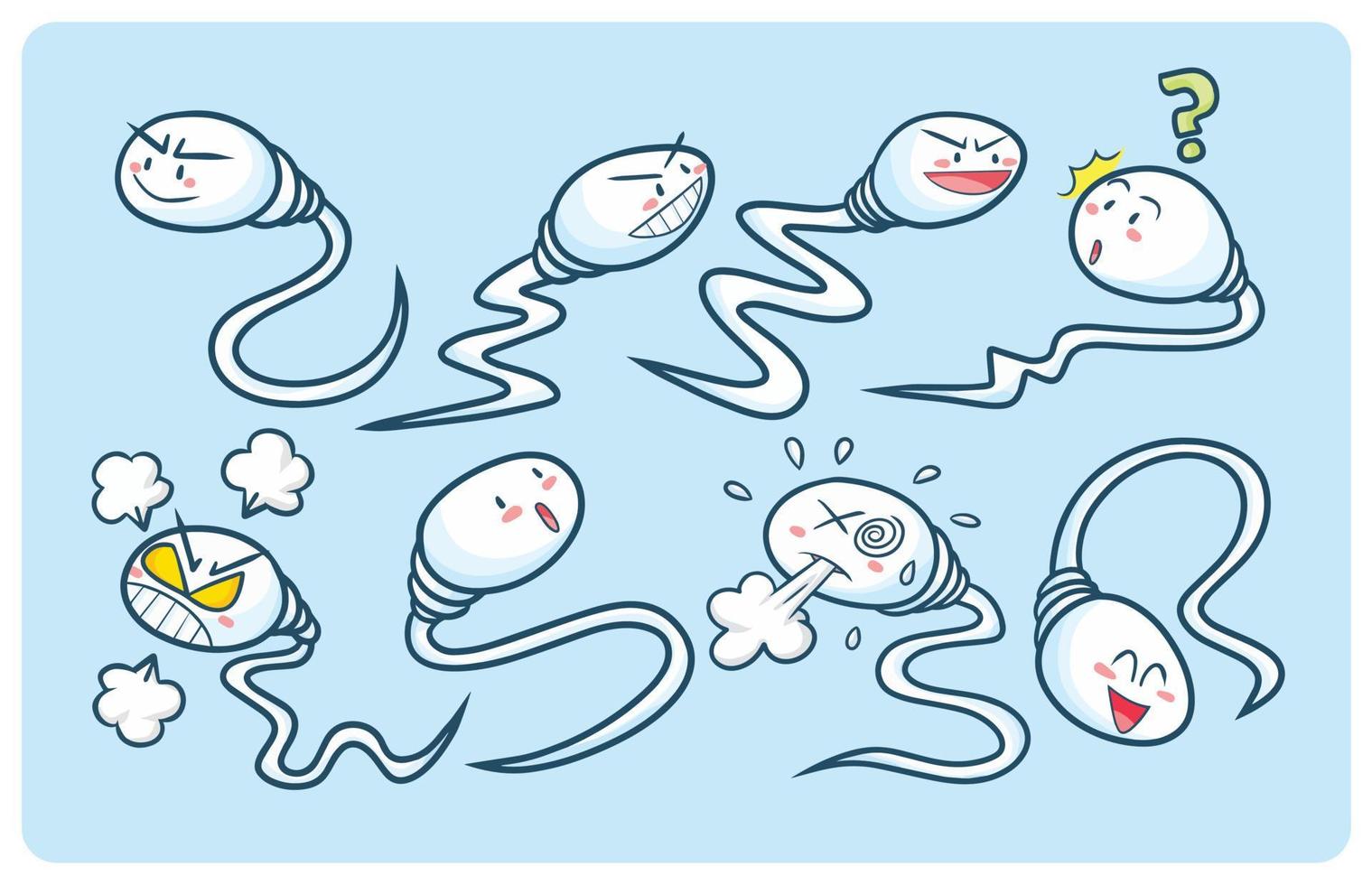 Funny sperm characters cartoon collection vector