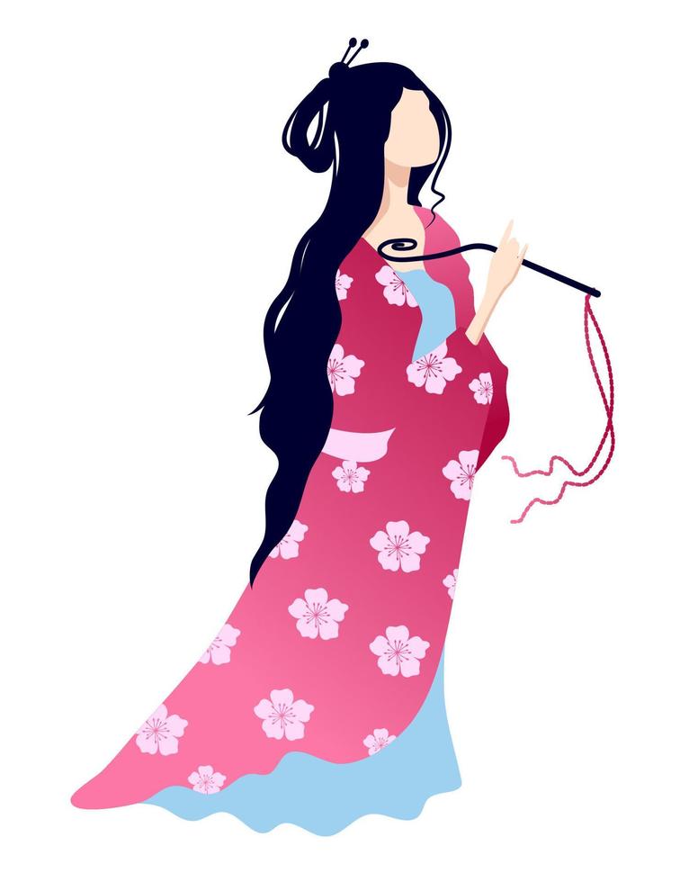 Asian girl in national clothes. mage of a Chinese woman girl isolated from white backdrop. vector