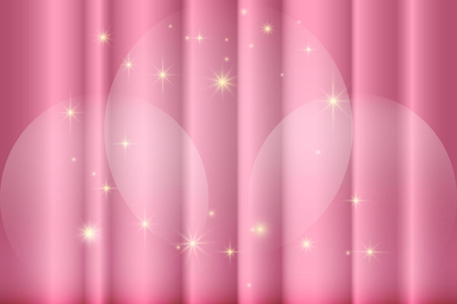 fondo rosa, escenario con cortina rosa, foco y estrellas. vector