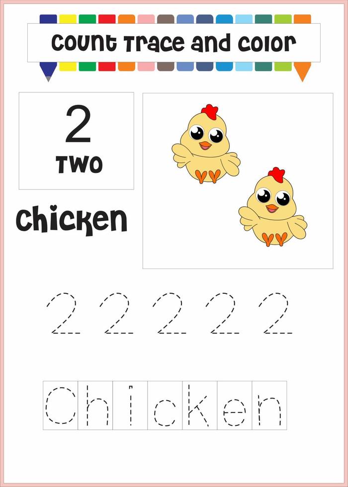 number trace and color chicken number 2 vector