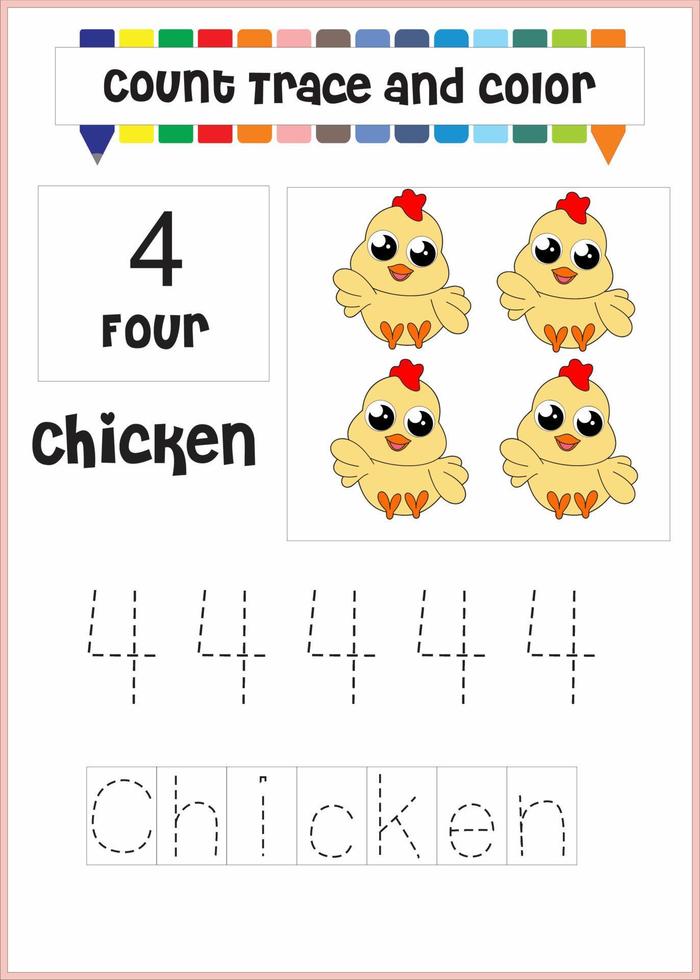 number trace and color chicken number 4 vector