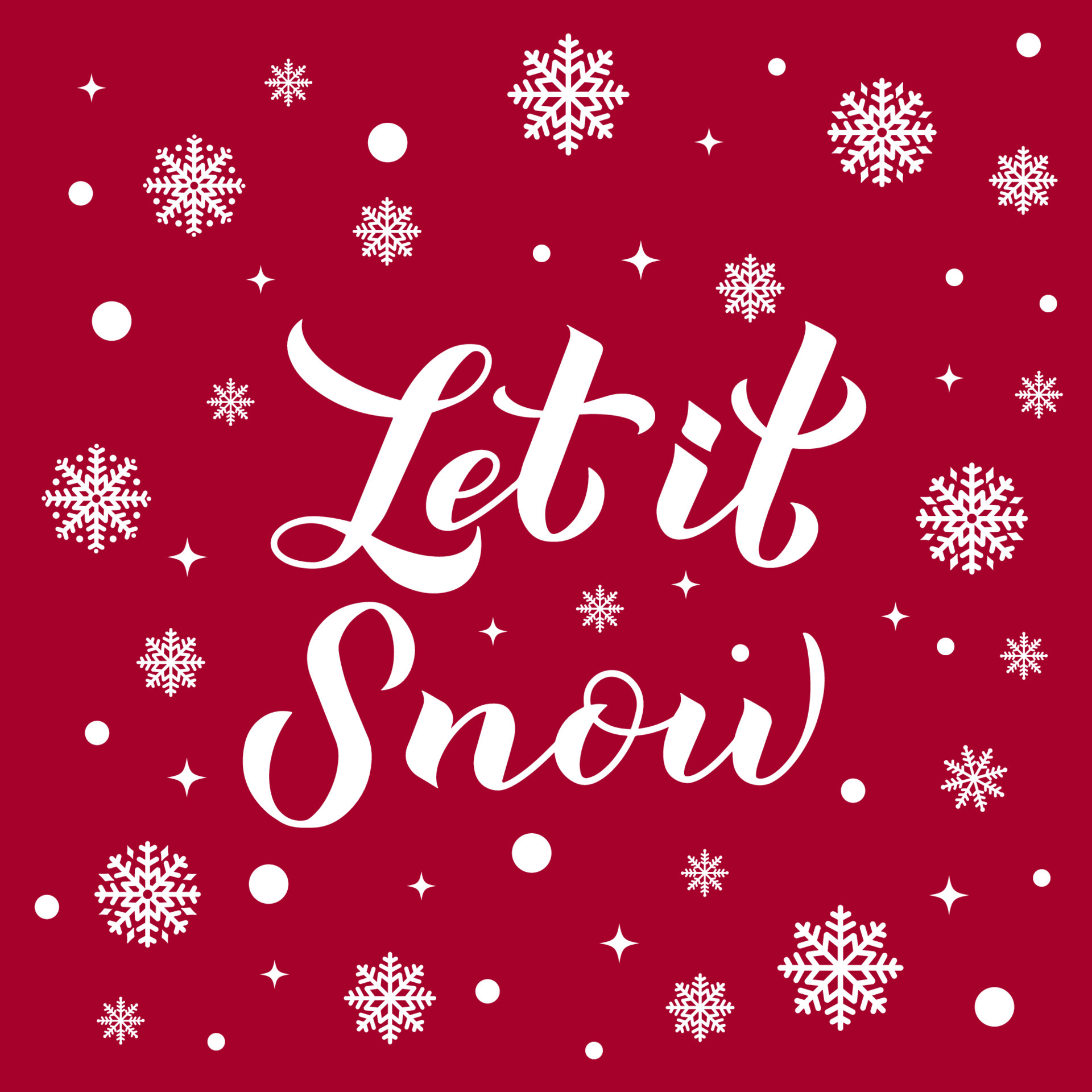 Let is snow calligraphy hand lettering with snowflakes on red