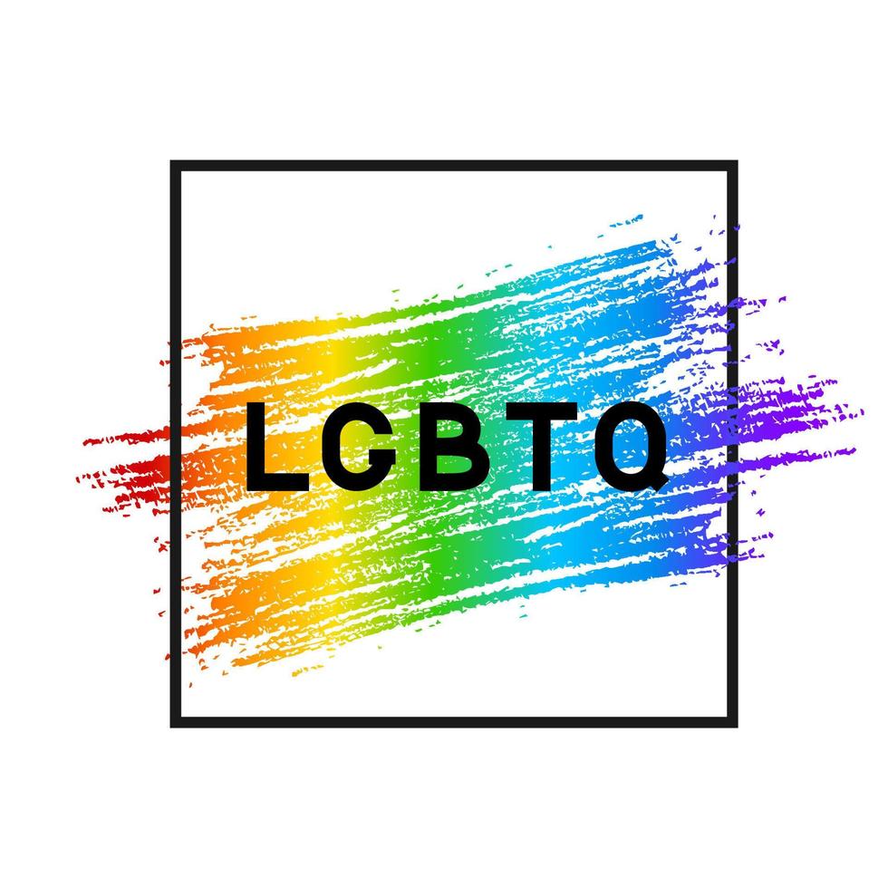 letras lgbtq en pinceladas bandera texturizada los colores del arco iris. símbolo de los movimientos sociales lesbianas, del orgullo gay, bisexuales y transgénero. plantilla de diseño vectorial fácil de editar. vector