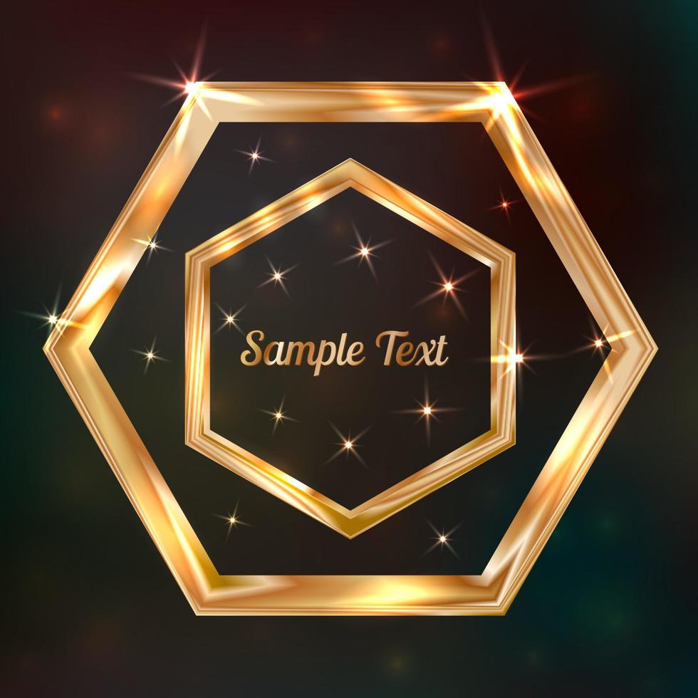 Bright golden hexagon on a dark background. Luxury vector illustration. Easy to edit design template for your business projects.