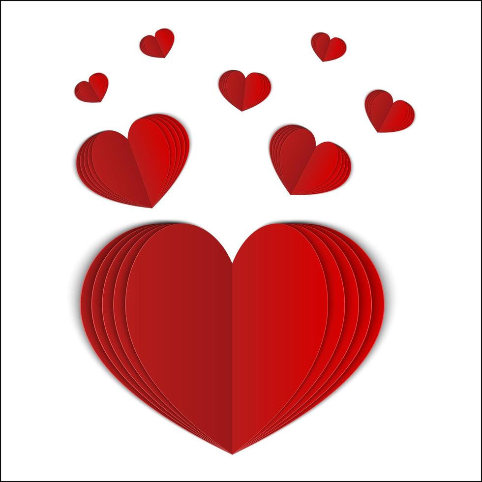 corazones de papel doblado 3d realistas. corazones rojos voladores aislados en blanco. símbolo del amor para la tarjeta de felicitación del día de san valentín. ilustración vectorial. plantilla fácil de editar para sus proyectos de diseño. vector