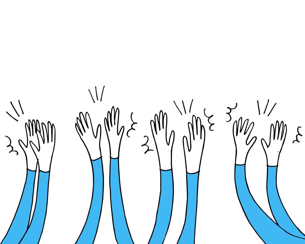 estilo de boceto dibujado a mano de aplausos, gesto de pulgar hacia arriba. manos humanas aplaudiendo ovación. en estilo garabato, ilustración vectorial. vector
