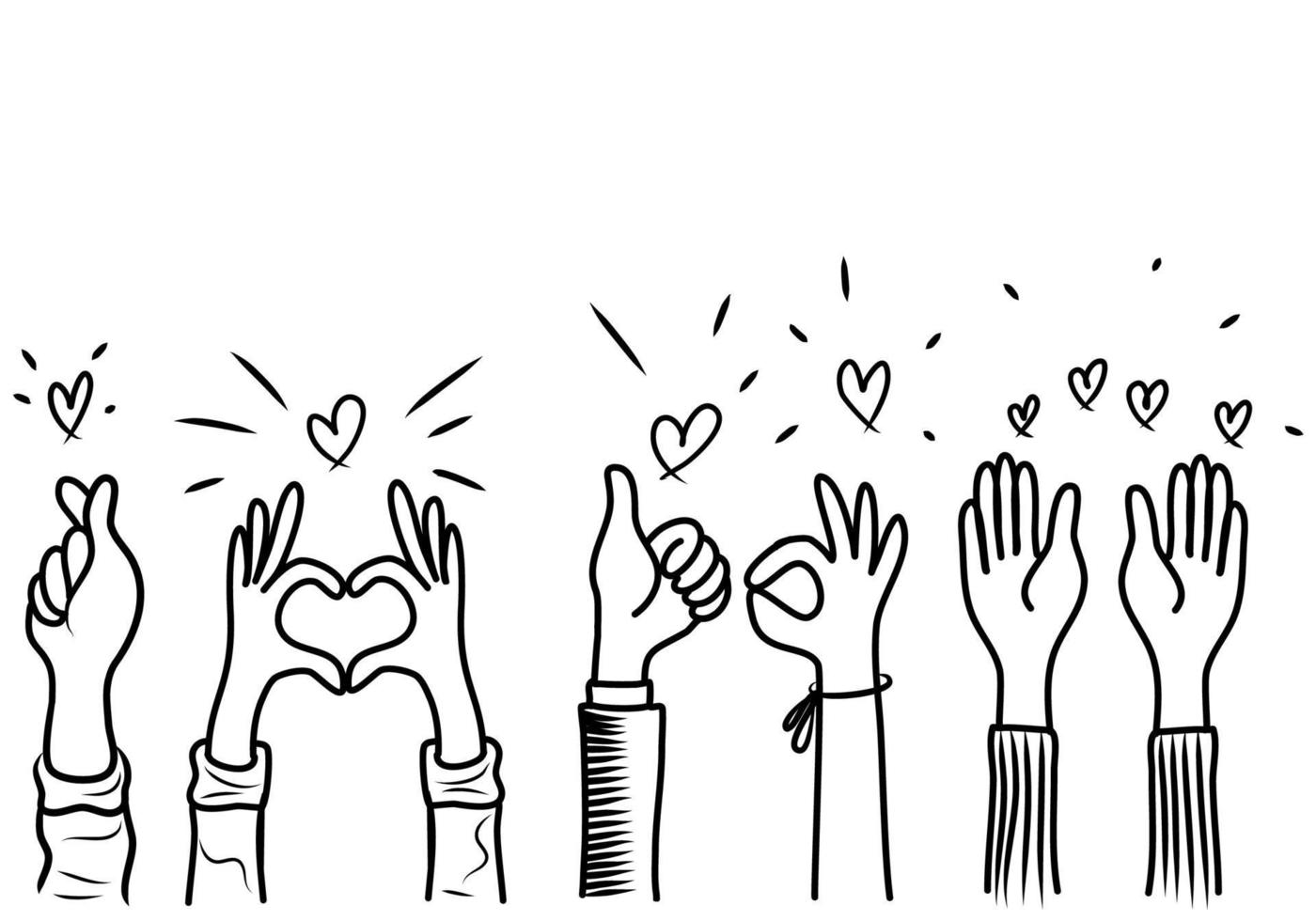 hands up,Hands clapping with love. Give and share your love to people. Concept of charity and donation. doodle vector illustration