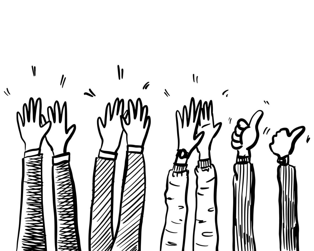 Hand Drawn sketch style of applause, thumbs up gesture. Human hands clapping ovation. on doodle style, vector illustration.