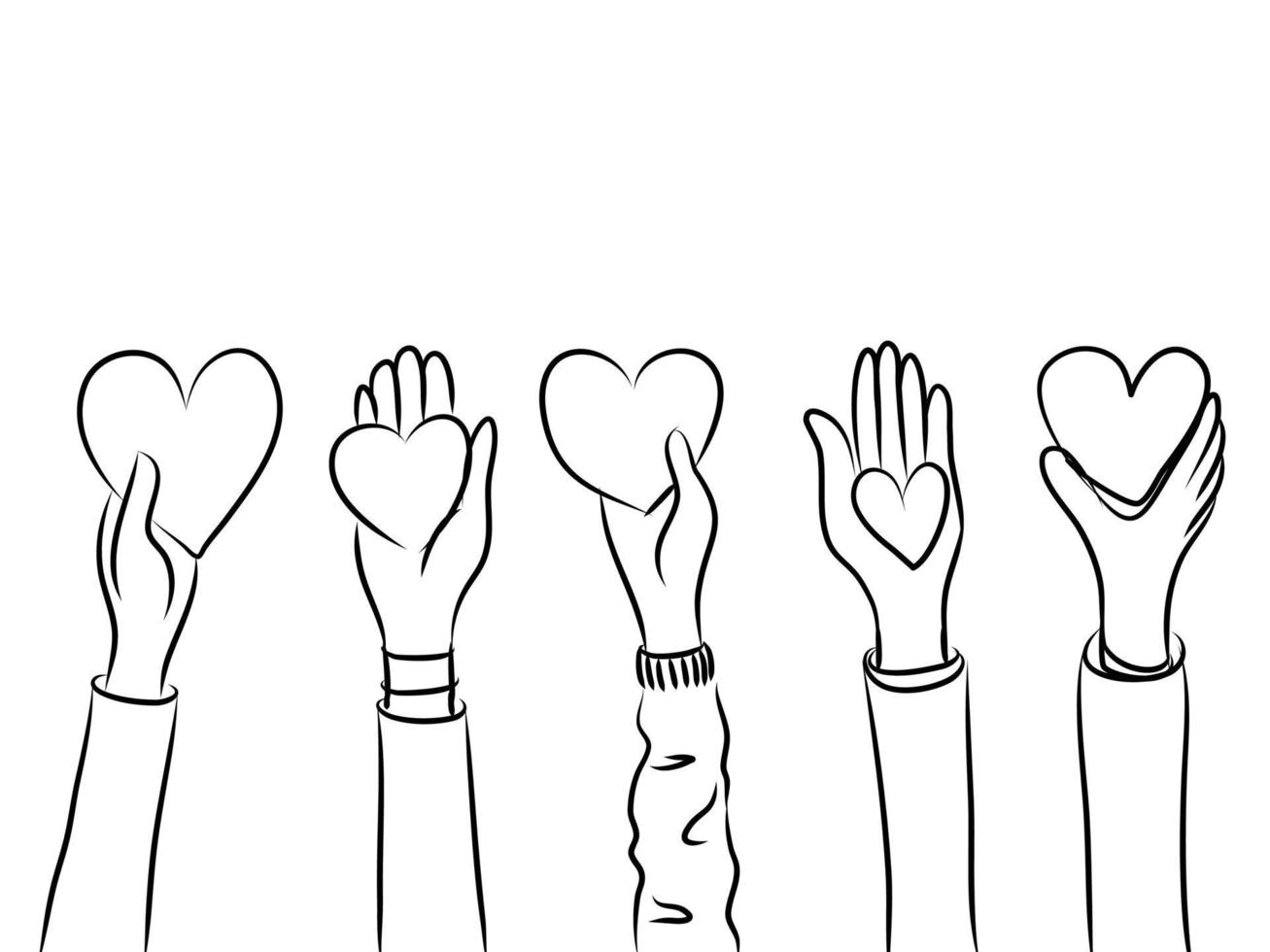 hands up,Hands clapping with love. Give and share your love to people. Concept of charity and donation. doodle vector illustration