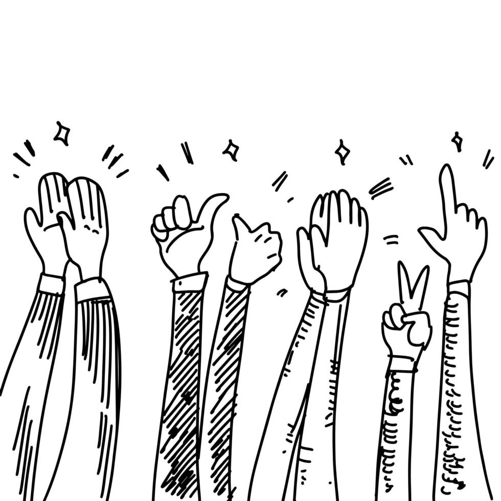 Hand Drawn sketch style of applause, thumbs up gesture. Human hands clapping ovation. on doodle style, vector illustration.