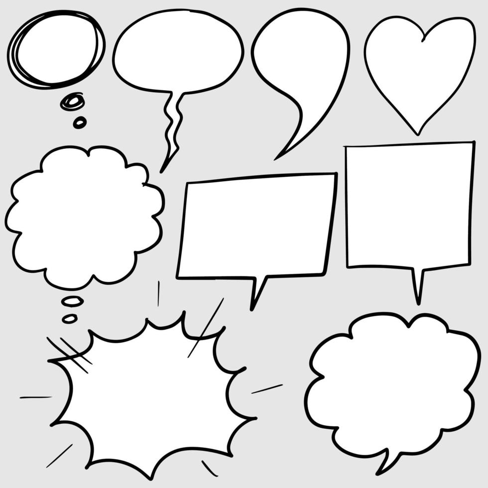 Hand drawn set of speech bubbles isolated . Doodle set element. Vector illustration.