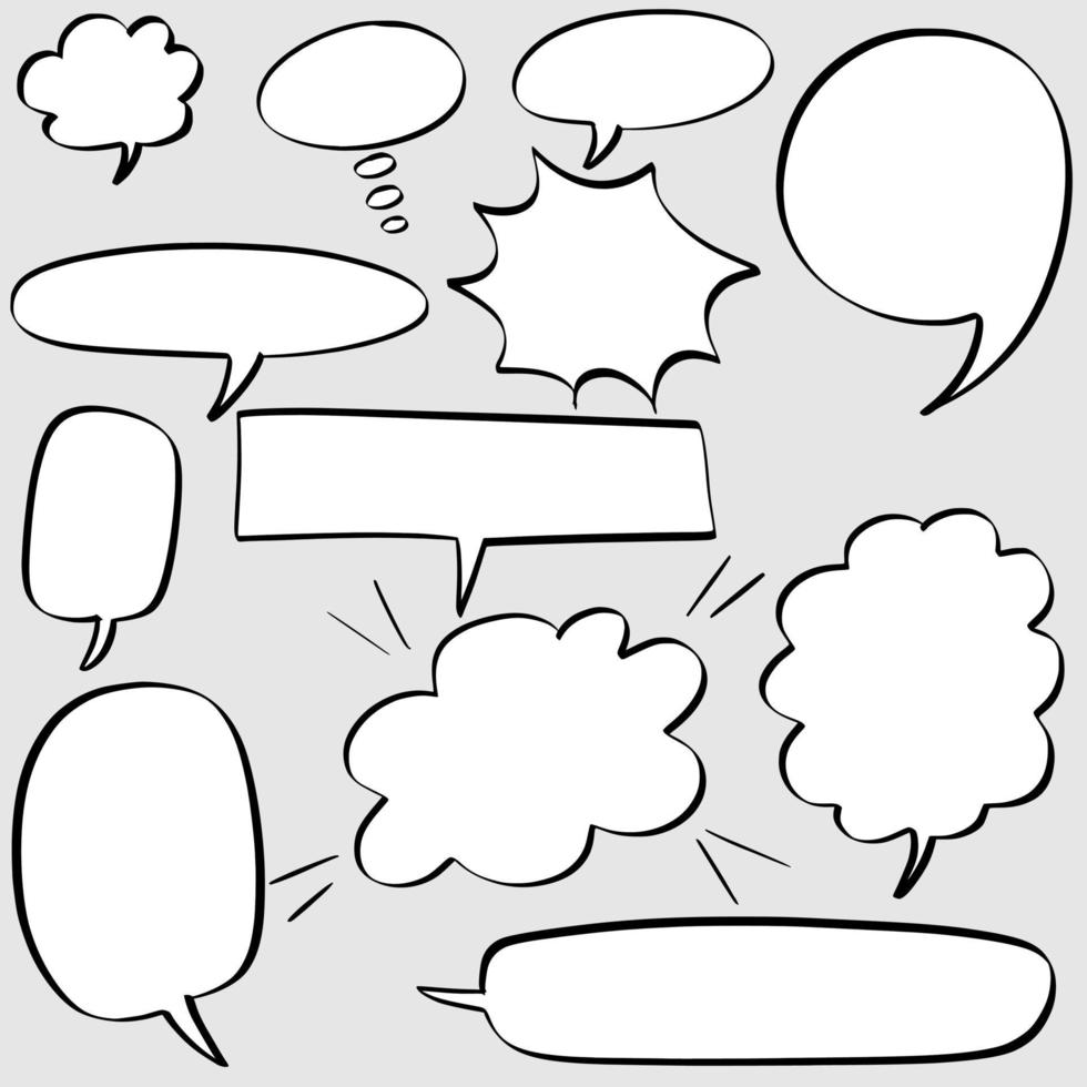 Hand drawn set of speech bubbles isolated . Doodle set element. Vector illustration.