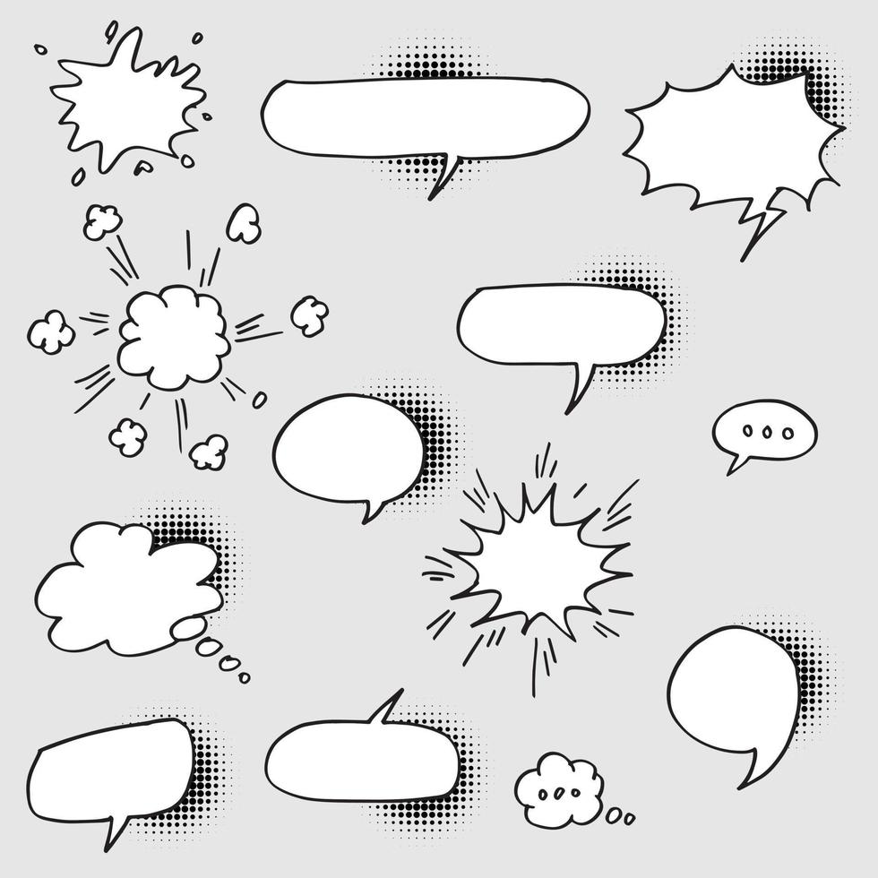 conjunto dibujado a mano de burbujas de discurso aislado. elemento de conjunto de garabatos. ilustración vectorial vector