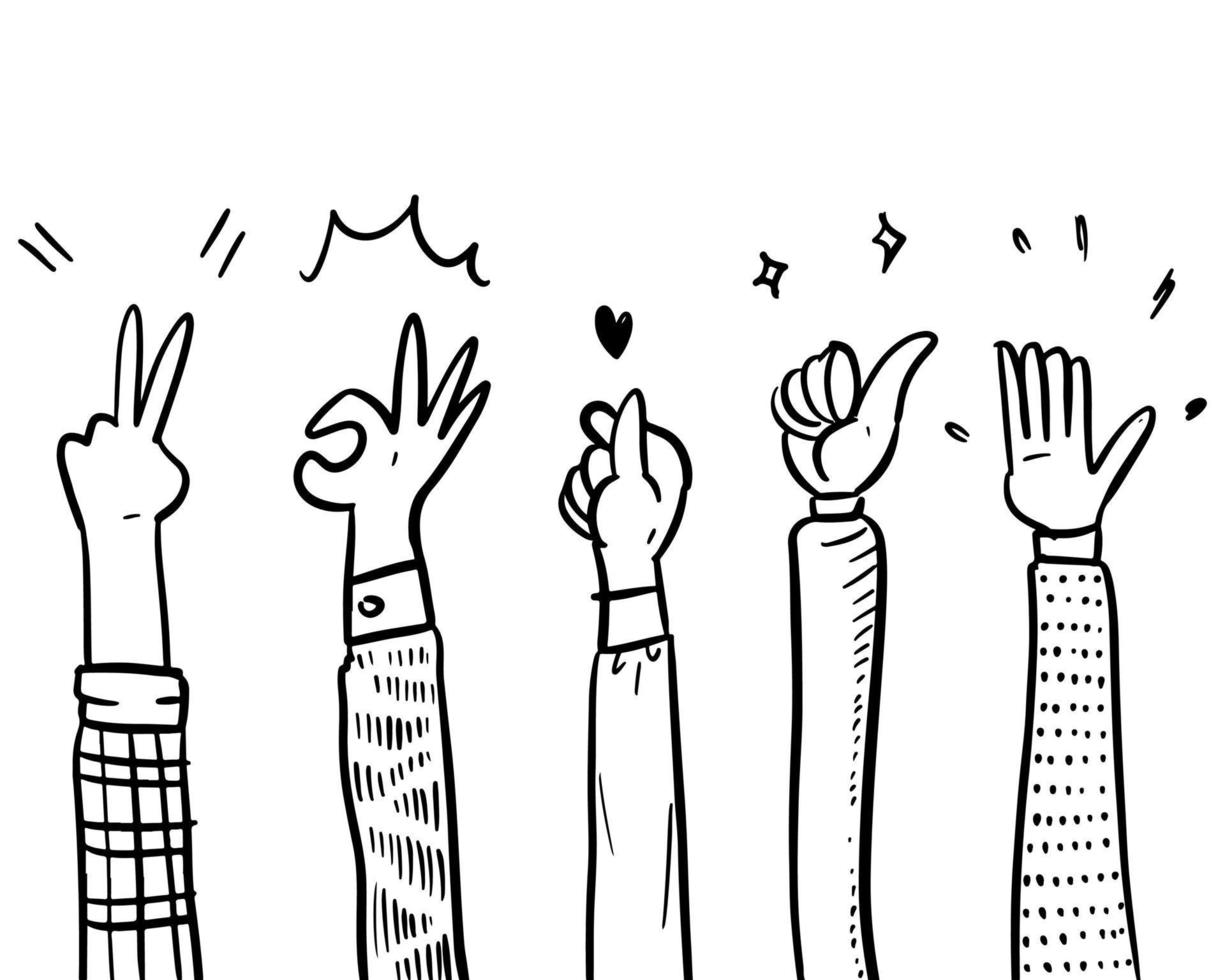 Hand Drawn sketch style of applause, thumbs up gesture. Human hands clapping ovation. on doodle style, vector illustration.