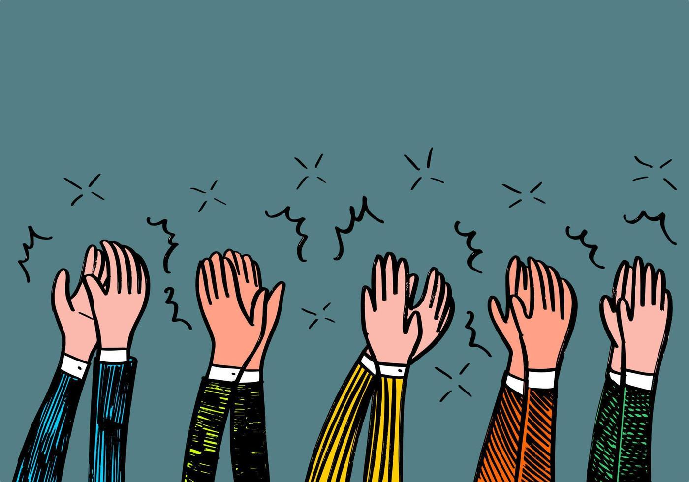 Hand Drawn sketch style of applause, thumbs up gesture. Human hands clapping ovation. on doodle style, vector illustration.