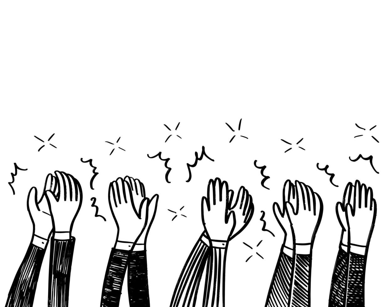 Hand Drawn sketch style of applause, thumbs up gesture. Human hands clapping ovation. on doodle style, vector illustration.
