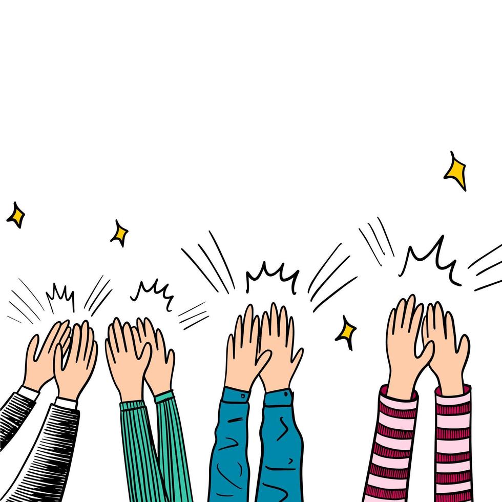 Hand Drawn sketch style of applause, thumbs up gesture. Human hands clapping ovation. on doodle style, vector illustration.