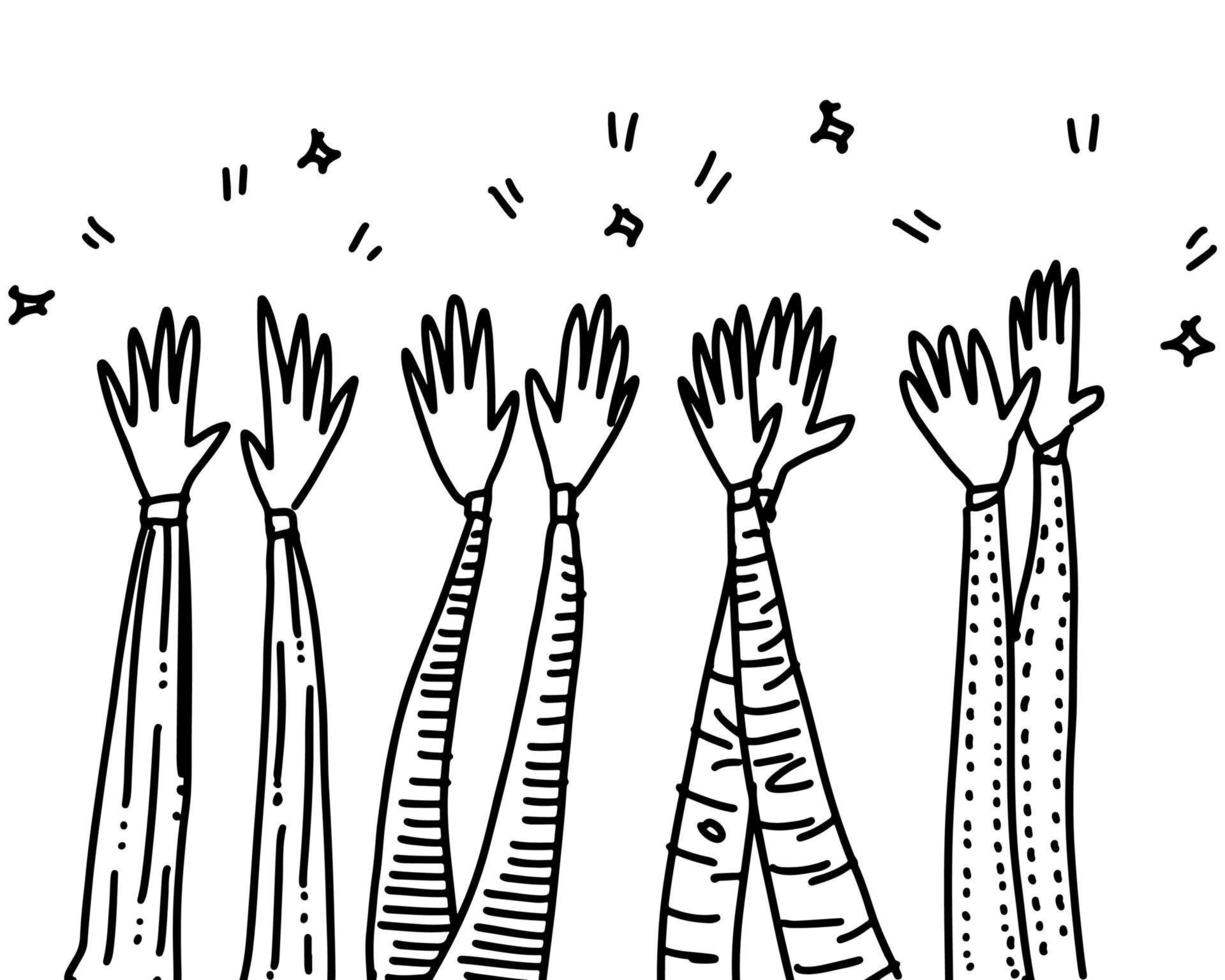 Hand Drawn sketch style of applause, thumbs up gesture. Human hands clapping ovation. on doodle style, vector illustration.