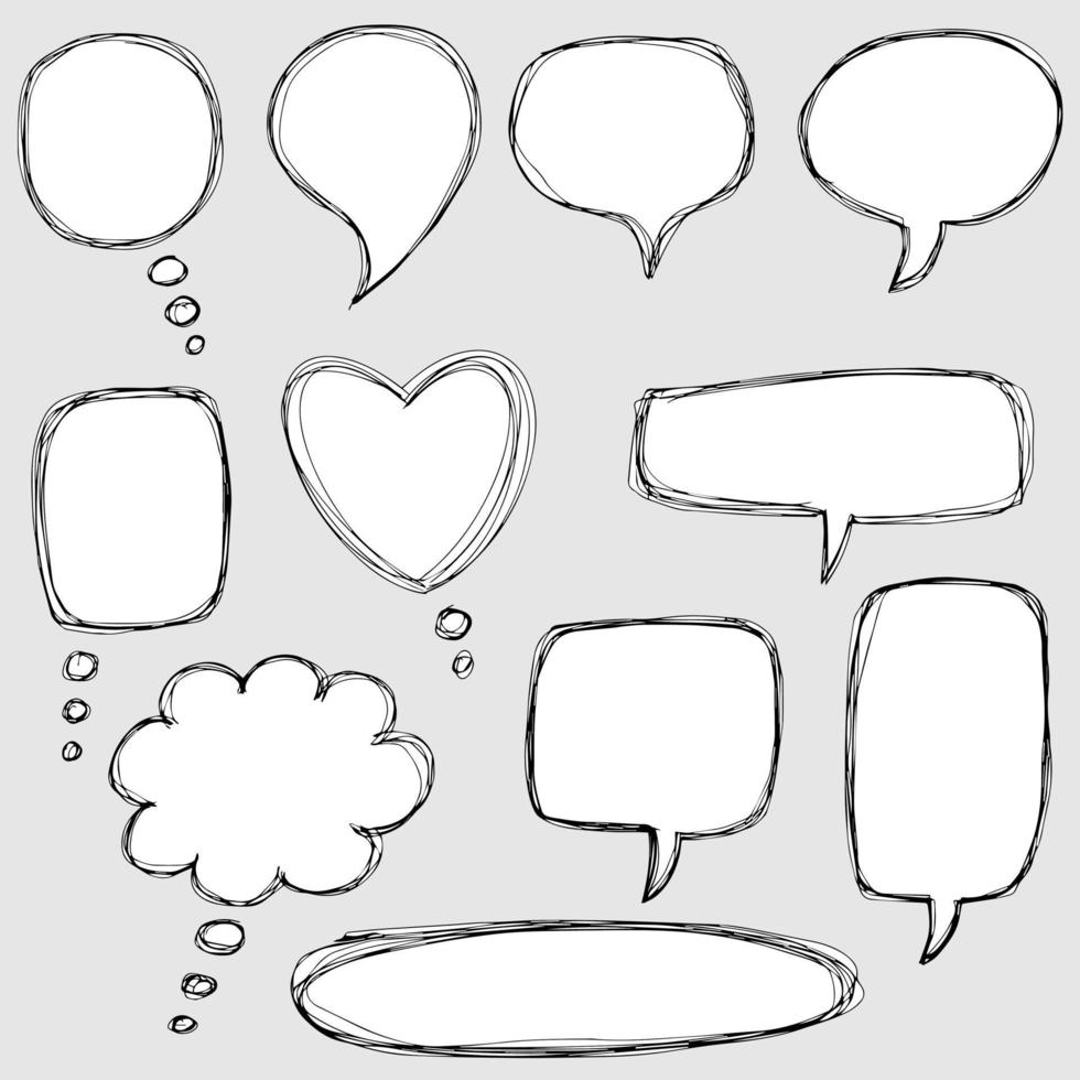Hand drawn set of speech bubbles isolated . Doodle set element. Vector illustration.