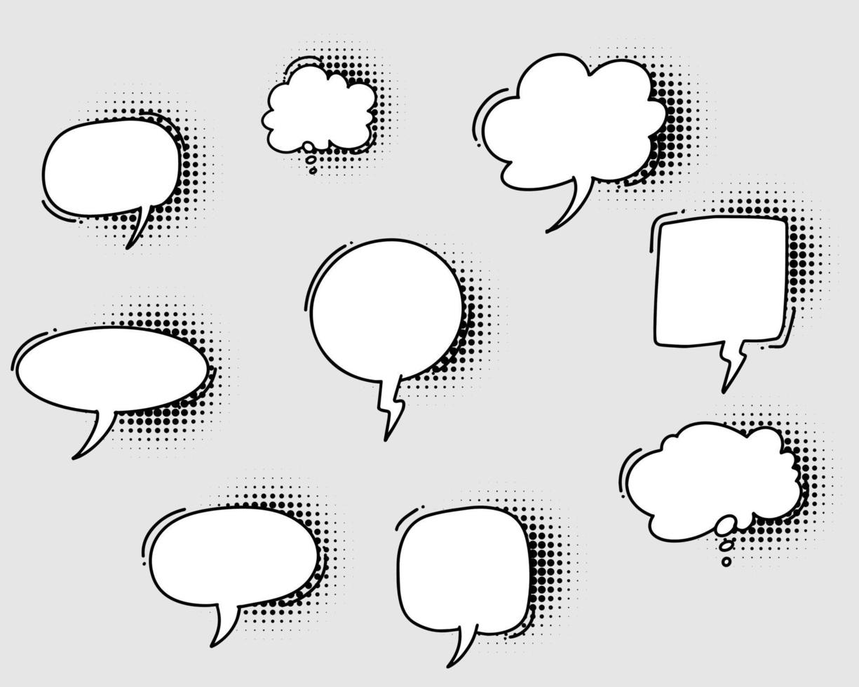 Hand drawn set of speech bubbles isolated . Doodle set element. Vector illustration.