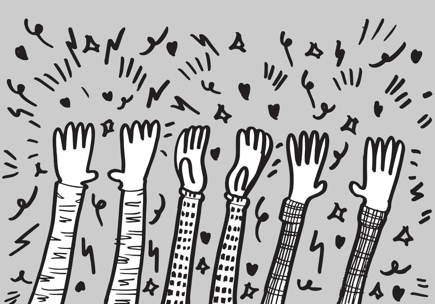 Hand Drawn sketch style of applause, thumbs up gesture. Human hands clapping ovation. on doodle style, vector illustration.