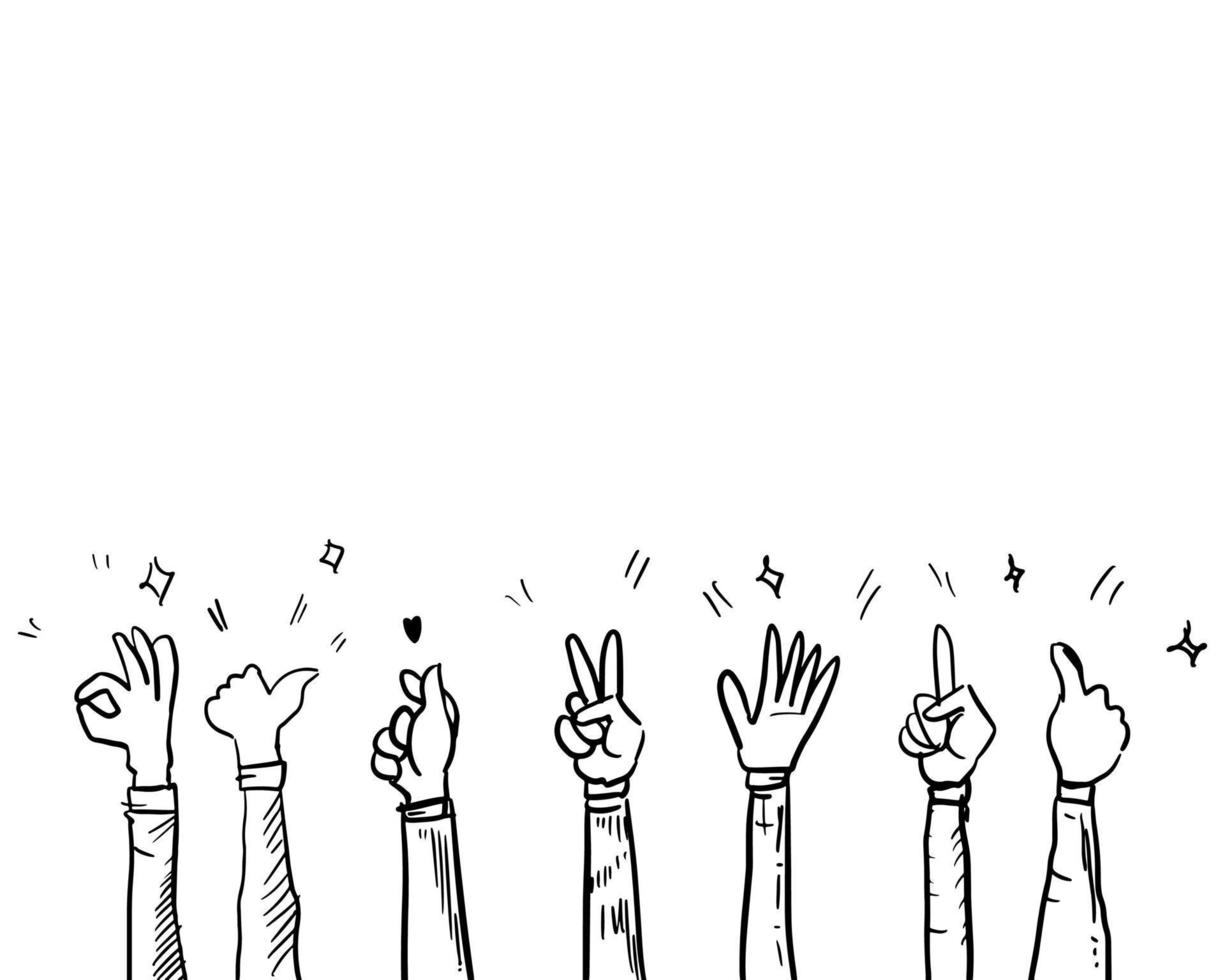 Hand Drawn sketch style of applause, thumbs up gesture. Human hands clapping ovation. on doodle style, vector illustration.
