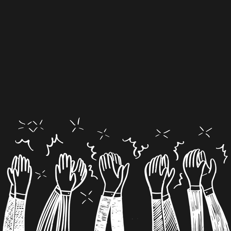Hand Drawn sketch style of applause, thumbs up gesture. Human hands clapping ovation. on doodle style, vector illustration.