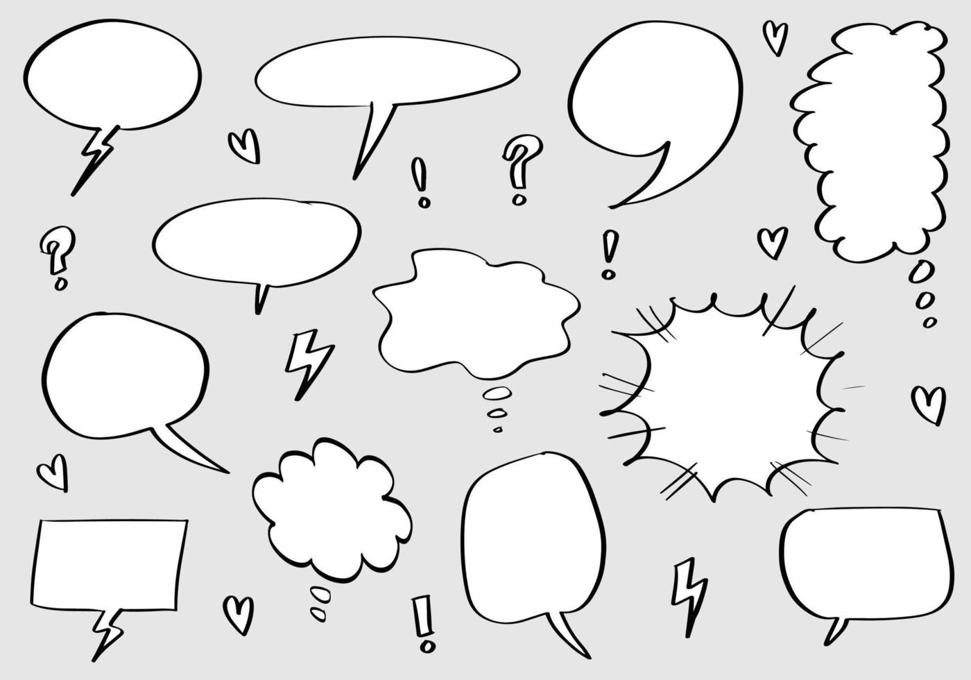 Hand drawn set of speech bubbles isolated . Doodle set element. Vector illustration.