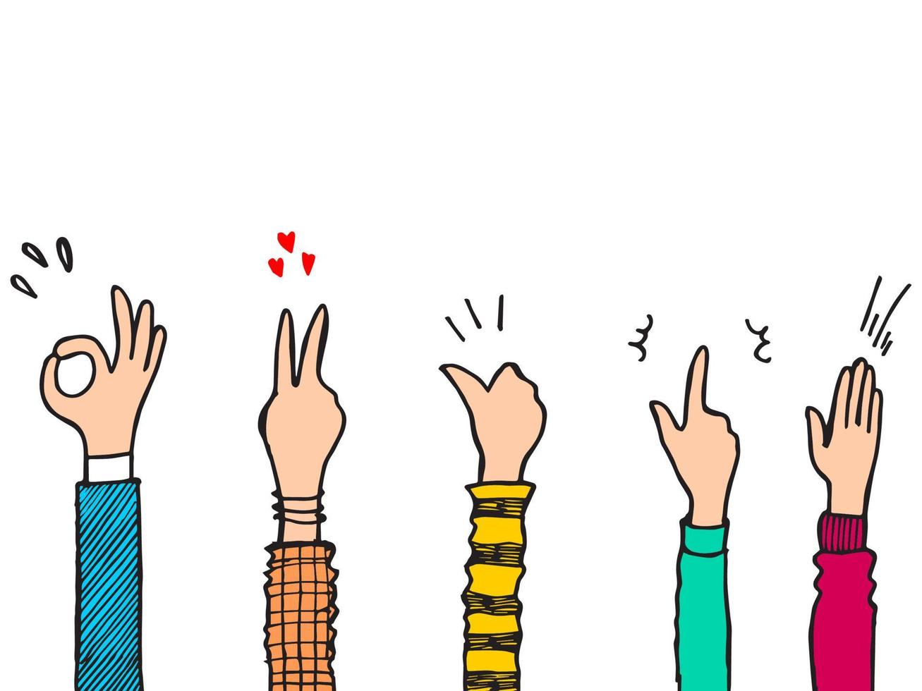 Hand Drawn sketch style of applause, thumbs up gesture. Human hands clapping ovation. on doodle style, vector illustration.