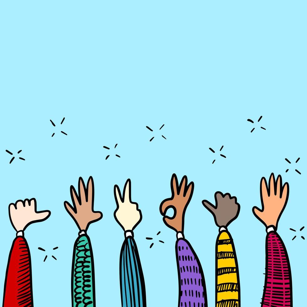 Hand Drawn sketch style of applause, thumbs up gesture. Human hands clapping ovation. on doodle style, vector illustration.