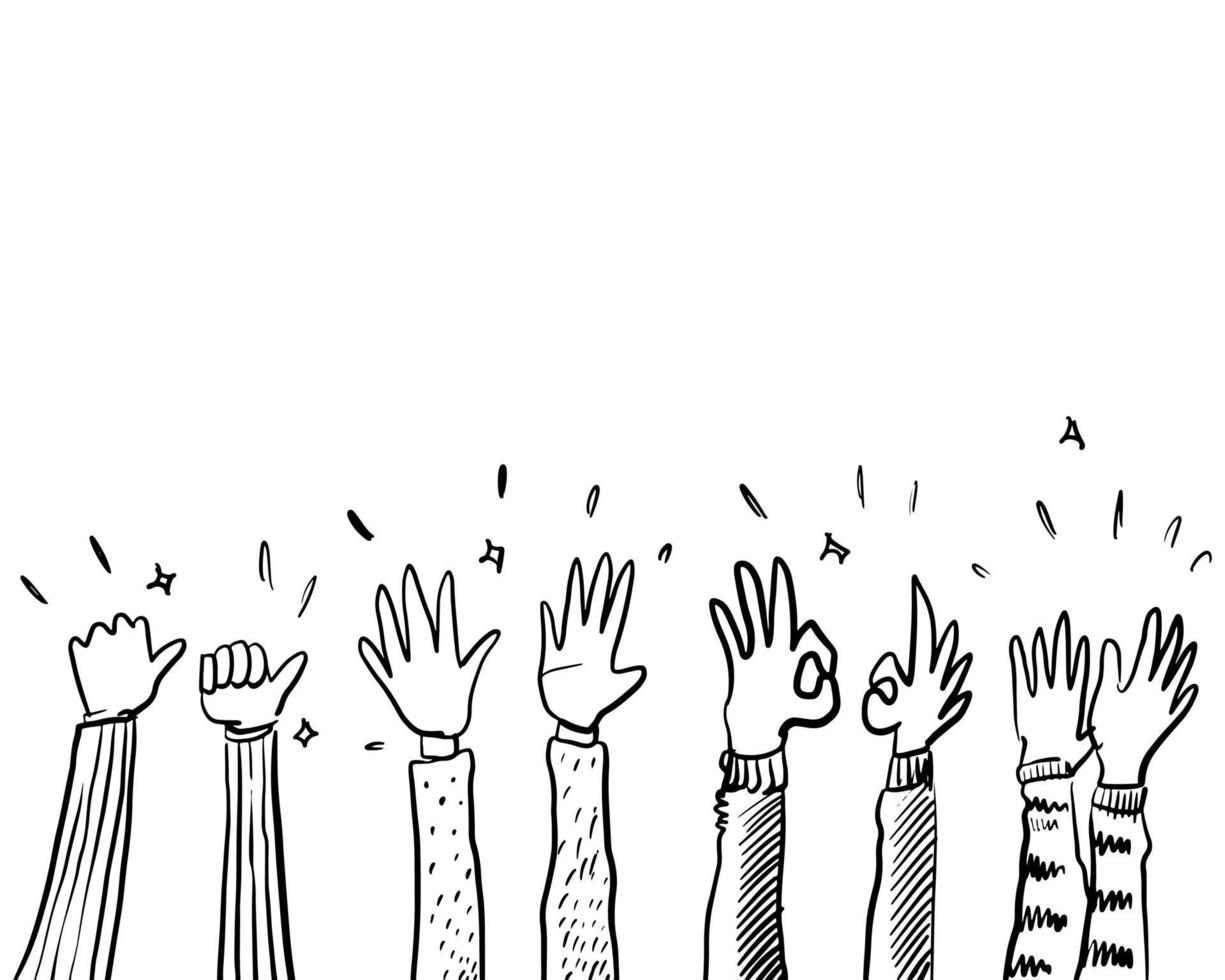 Hand Drawn sketch style of applause, thumbs up gesture. Human hands clapping ovation. on doodle style, vector illustration.