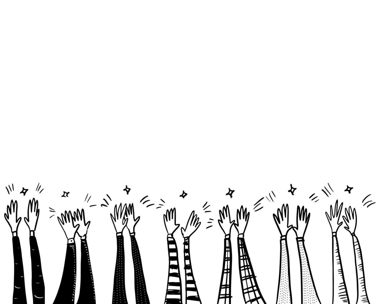 Hand Drawn sketch style of applause, thumbs up gesture. Human hands clapping ovation. on doodle style, vector illustration.