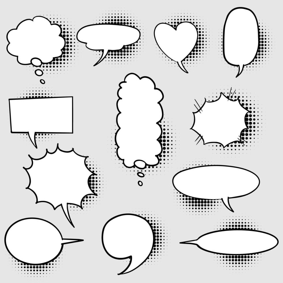 Hand drawn set of speech bubbles isolated . Doodle set element. Vector illustration.